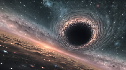 Wall Mural - Black hole against starfield, artwork. Multiverse travel, time, black hole, universe, dimension