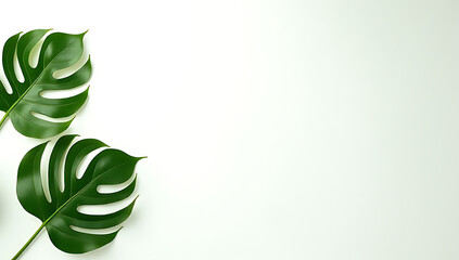 Poster - Monstera leaves arranged on a white background evoke tropical and botanical elements of natural beauty and serene ambiance always._00003_