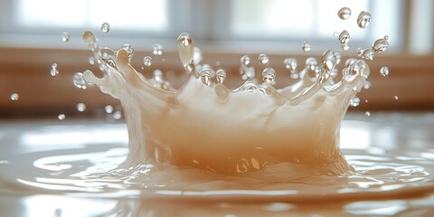 Poster - Captivating water splash created by a dropped object in a serene indoor setting during daylight