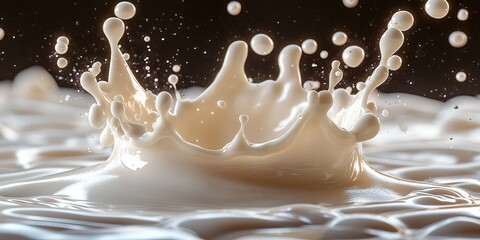 Poster - Milk splash creates dynamic patterns in a dark environment showcasing the beauty of fluid motion and texture interaction