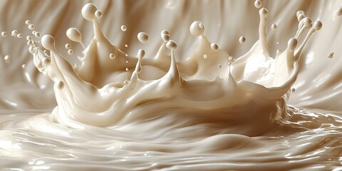Poster - Creamy liquid splashes into a dynamic formation creating a beautiful crown effect in golden light