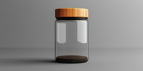 Poster - Glass jar with wooden lid placed on a simple gray background highlighting minimalistic design elements