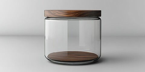 Poster - Clear glass jar with a wooden lid showcasing minimalist design in a modern setting