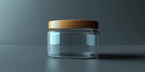 Poster - Glass container with wooden lid displayed on a smooth surface in soft natural light