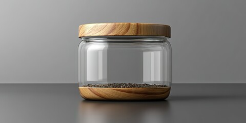 Poster - Modern glass jar with wooden lid showcasing its contents in a minimalist setting