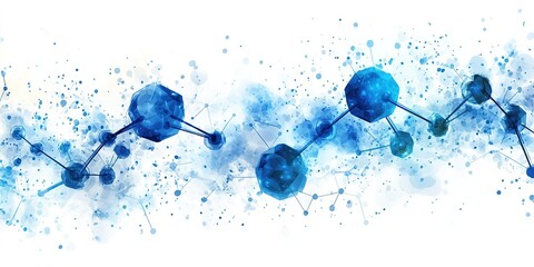 Poster - Colored abstract representation of molecular structures with blue hues and artistic splashes in a scientific theme