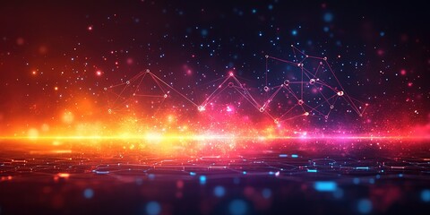 Poster - Abstract digital landscape featuring vibrant colors and geometric patterns in a cosmic atmosphere