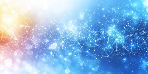 Fototapete - Abstract digital background showcasing glowing particles and interconnected lines in blue and orange hues