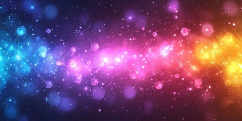 Poster - Vibrant abstract representation of cosmic connections and energy in a colorful digital landscape