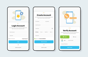 Modern professional account registration app interface form with minimalist illustration