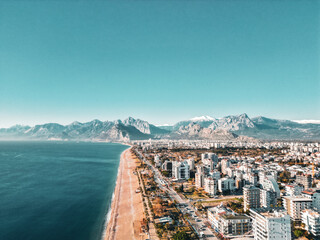 Wall Mural - Cinematic Aerial view of Konyaalti beach in Antalya and public park