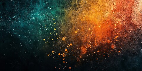 Wall Mural - Dark grainy gradient background orange teal vibrant noise texture header poster banner cover backdrop design, Generative AI