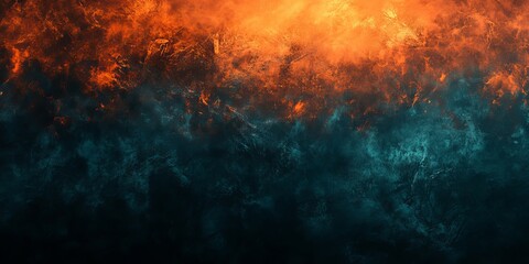 Wall Mural - Dark grainy gradient background orange teal vibrant noise texture header poster banner cover backdrop design, Generative AI