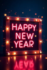 Poster - Happy New Year celebration concepts feature a cinema light box with vibrant elements on a contrasting dark background._00001_