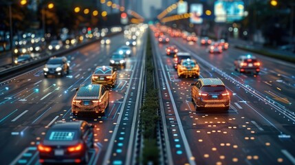 Poster - A busy urban road with cars and digital overlays representing traffic data.