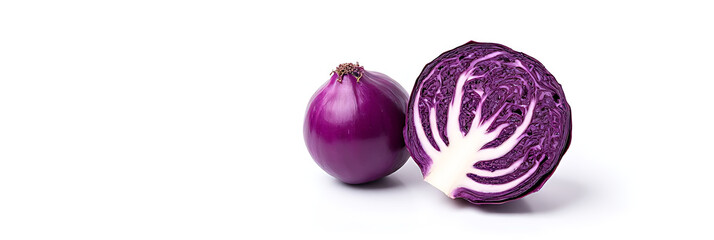 Poster - Fresh purple cabbage is prominently displayed against a clean white background, showcasing its vibrant color and texture._00003_