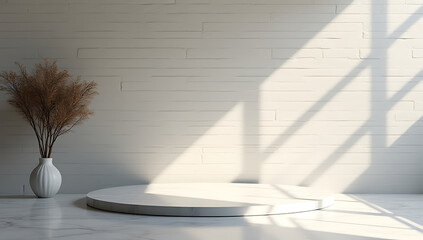 Aufkleber - Design features a marble countertop or product display platform with a shadow tree on a brick wall background._00002_