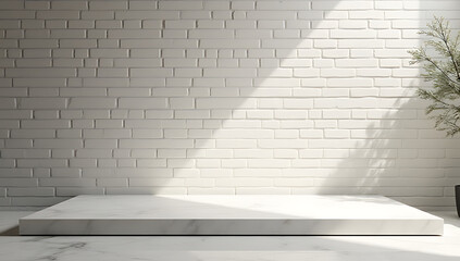 Aufkleber - Design features a marble countertop or product display platform with a shadow tree on a brick wall background._00003_