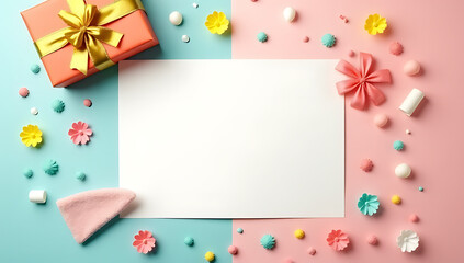 Aufkleber - Decorating ideas for a celebration often involve using flat lay design templates featuring a gift box and colorful background elements._00002_
