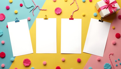 Aufkleber - Decorating ideas for a celebration often involve using flat lay design templates featuring a gift box and colorful background elements._00003_