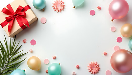 Aufkleber - Decorating ideas for a celebration often involve using flat lay design templates featuring a gift box and colorful background elements._00001_