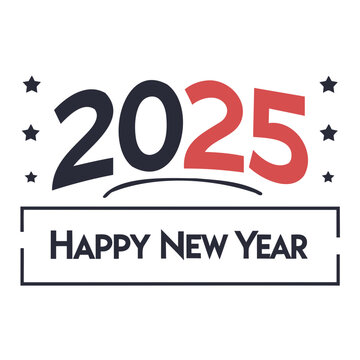 Happy New Year 2025 typography design Silhouette Vector illustration isolated on a transparent background