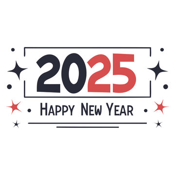 Happy New Year 2025 typography design Silhouette Vector illustration isolated on a transparent background