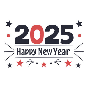 Happy New Year 2025 typography design Silhouette Vector illustration isolated on a transparent background