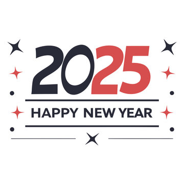 Happy New Year 2025 typography design Silhouette Vector illustration isolated on a transparent background