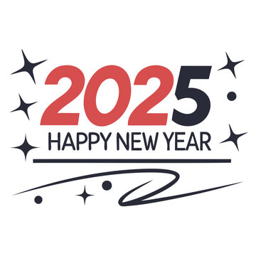Happy New Year 2025 Silhouette Vector Modern Typography on Transparent Background