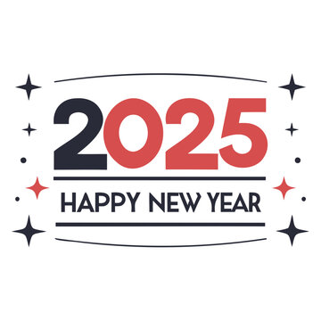 Happy New Year 2025 typography design Silhouette Vector illustration isolated on a transparent background