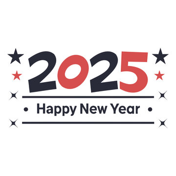 Happy New Year 2025 Silhouette Vector Modern Typography on Transparent Background