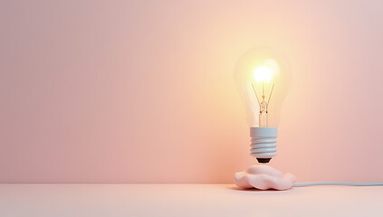 Poster - Concepts of idea and creativity are visually represented on a soft pastel colored background with a lamp in focus._00001_