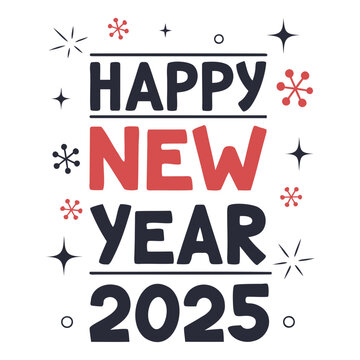 Happy New Year 2025 typography design Silhouette Vector illustration isolated on a transparent background