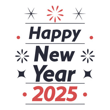 Happy New Year 2025 typography design Silhouette Vector illustration isolated on a transparent background