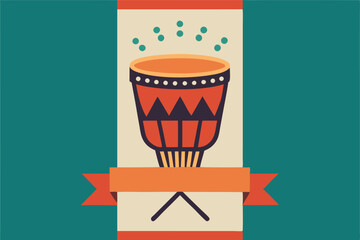 Poster - Colorful vector illustration of a traditional drum surrounded by decorative elements in an abstract style