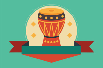 Poster - Colorful vector illustration of a traditional drum surrounded by decorative elements in an abstract style