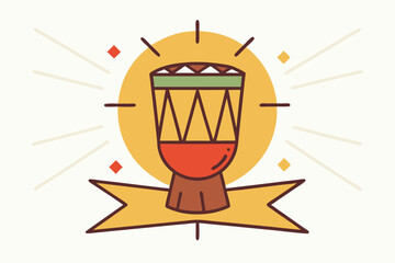 Poster - Colorful vector illustration of a traditional drum surrounded by decorative elements in an abstract style