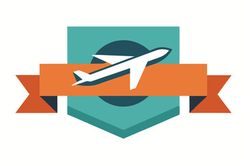 Poster - Vector illustration of an airplane over a colorful banner design featuring playful geometric elements and bold colors