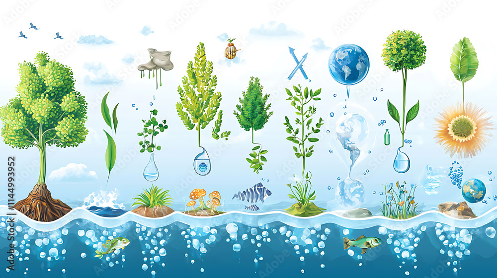 artistic representation of plant life cycle diagram with vibrant ...