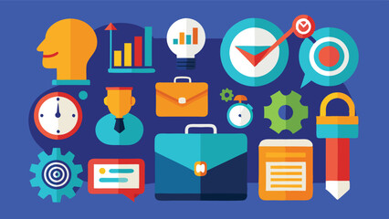 Leinwandbilder - Colorful vector illustration of office elements and tools representing productivity and work environment in a modern setting