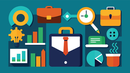 Leinwandbilder - Colorful vector illustration of office elements and tools representing productivity and work environment in a modern setting