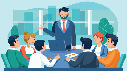 Aufkleber - Group of professionals engaged in a discussion during a business meeting in a modern office environment