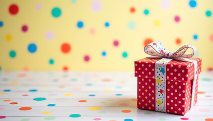 Aufkleber - Colorful party background features a gift box in a dot pattern design, perfect for celebration and event planning inspiration._00002_