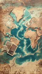 Leinwandbilder - Discovering the world through travel photos on an artistic map background. Generative AI