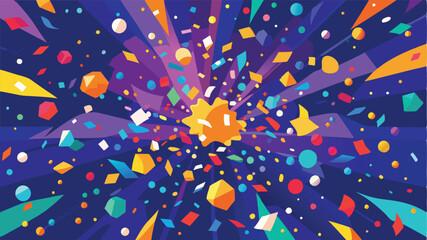 Poster - Colorful abstract vector illustration of dynamic shapes and confetti celebrating a festive occasion