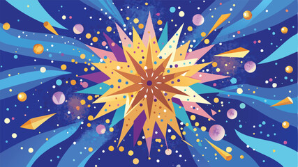 Aufkleber - Colorful explosion of geometric shapes and vibrant colors in a radial pattern creating a dynamic visual effect