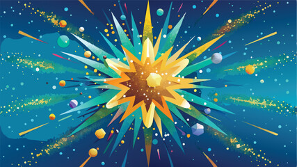 Aufkleber - Colorful explosion of geometric shapes and vibrant colors in a radial pattern creating a dynamic visual effect