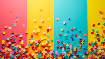 Poster - Colorful celebration ideas for parties and anniversaries feature confetti, paper art on vibrant backgrounds in various bright colors._00003_