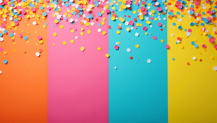 Poster - Colorful celebration ideas for parties and anniversaries feature confetti, paper art on vibrant backgrounds in various bright colors._00001_